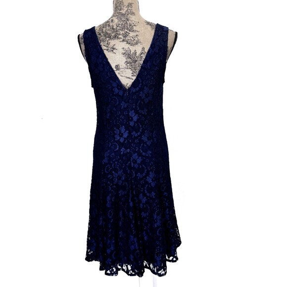 Joseph Ribkoff Women's Navy Blue Double V Neck Sleeveless Lace Midi Dress Sz 10 - Picture 4 of 16